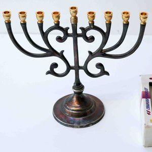 Hanukkah MENORAH Silver Gold Plated Tips and Brass